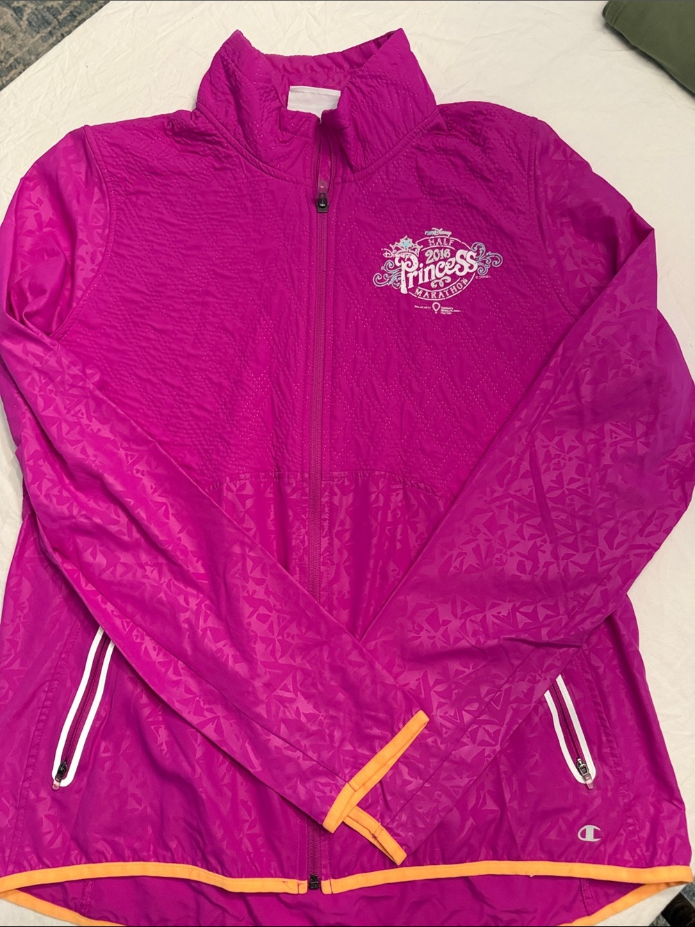 Champion RunDisney 2016 Princess Fuchsia Zip-Front Jacket with Yellow Trim